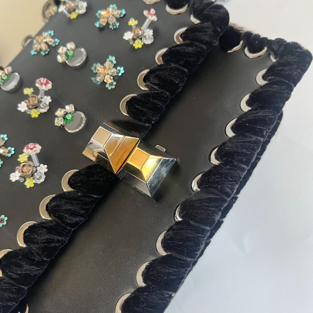 Fendi Kan I Bag Embellished Whipstitch Leather Small