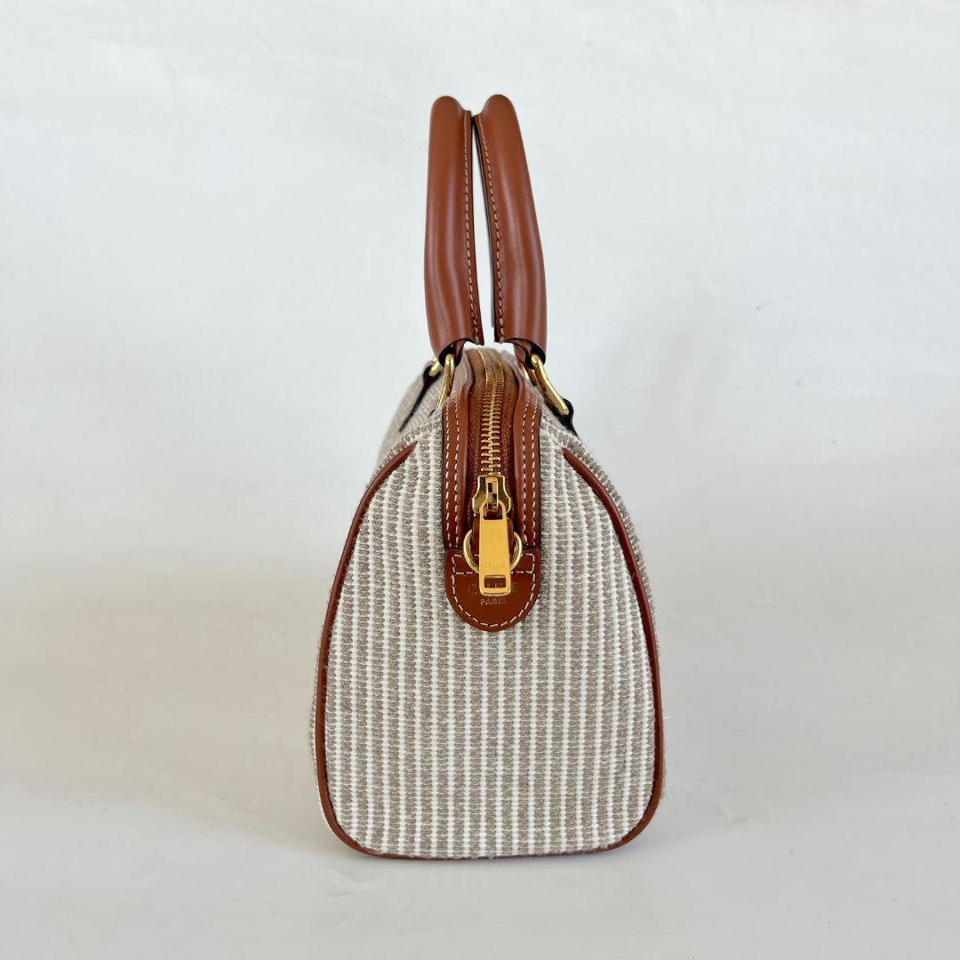 Celine Boston Cuir Triomphe in striped textile and calfskin