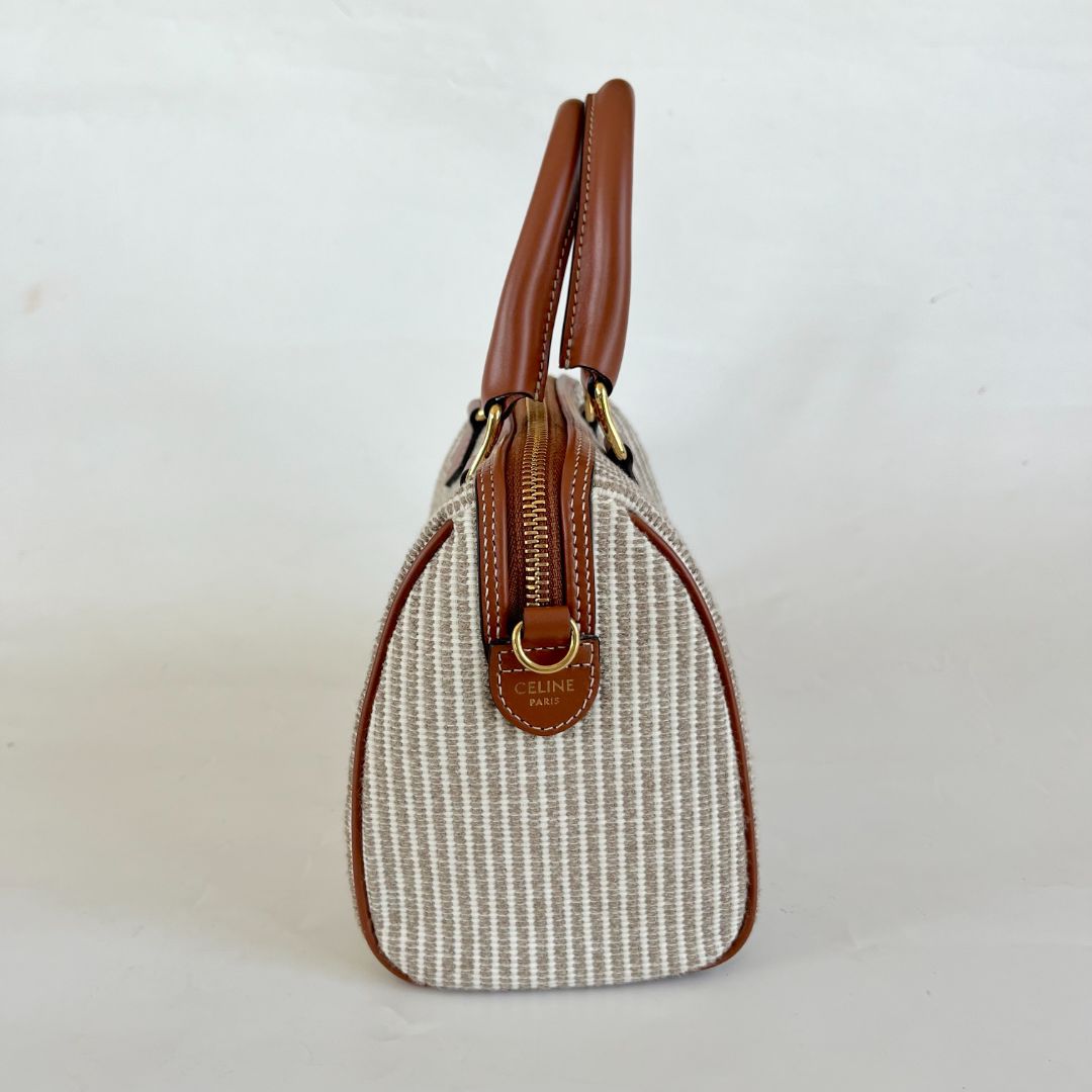 Celine Boston Cuir Triomphe in striped textile and calfskin