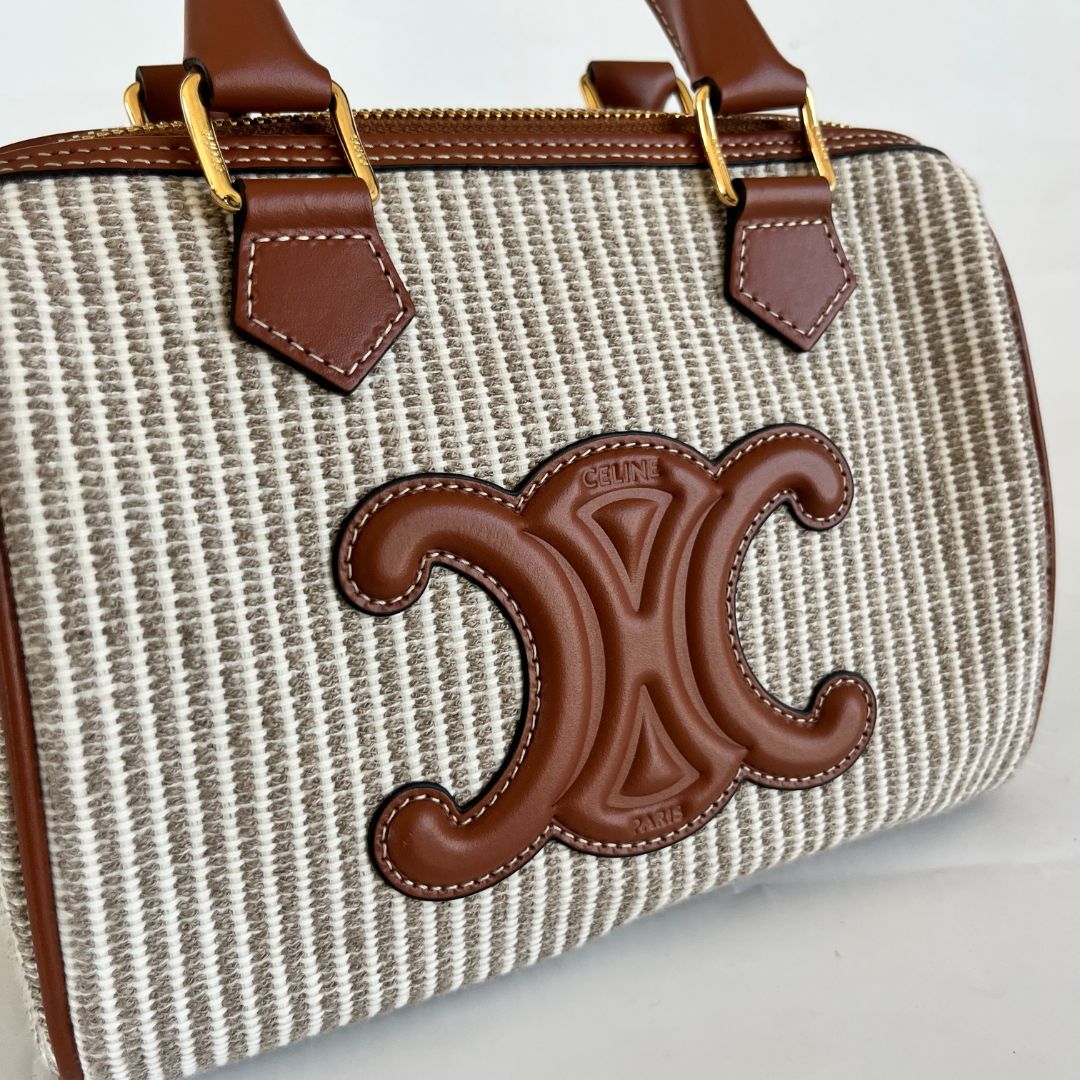 Celine Boston Cuir Triomphe in striped textile and calfskin