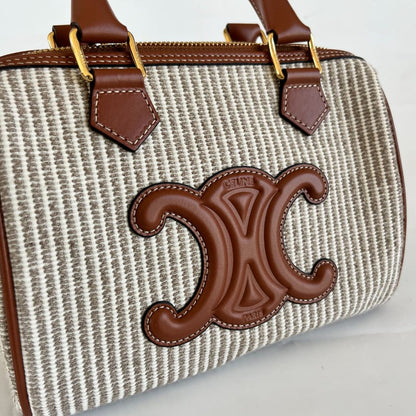 Celine Boston Cuir Triomphe in striped textile and calfskin