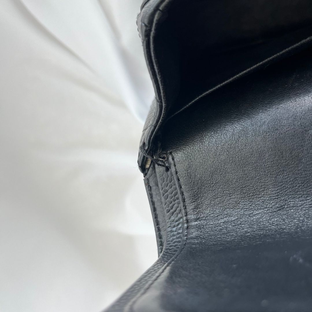 Chanel caviar black flap bag with silver hardware