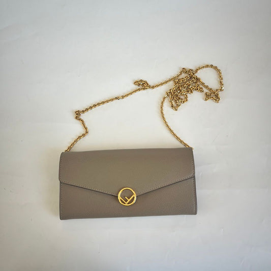 Fendi Grey Leather Continental With Chain