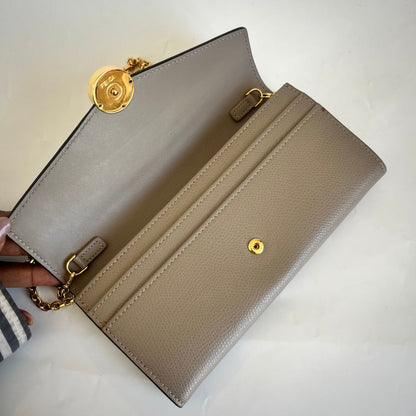 Fendi Grey Leather Continental With Chain