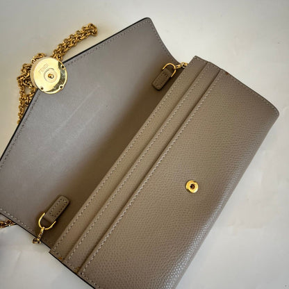 Fendi Grey Leather Continental With Chain