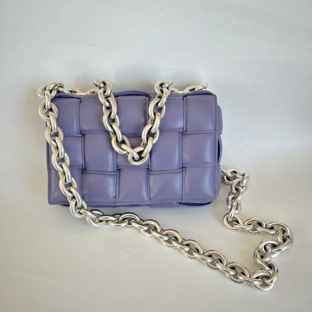 Bottega Veneta Purple Intrecciato Leather Cassette Padded Chain Bag