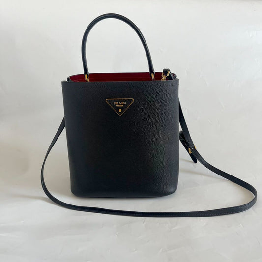 Prada Black Saffiano Leather Panier Top Handle Bag