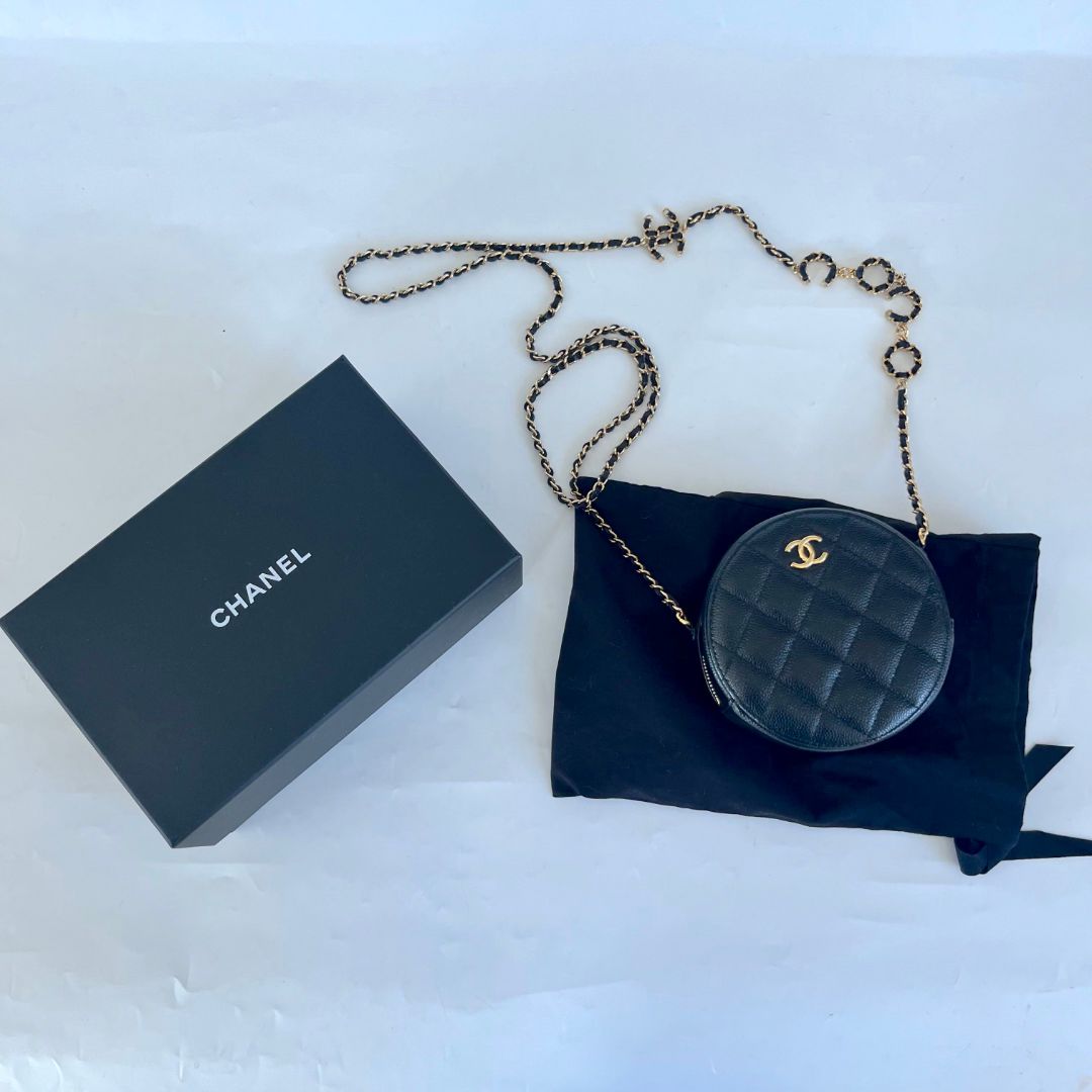 Chanel black caviar round bag