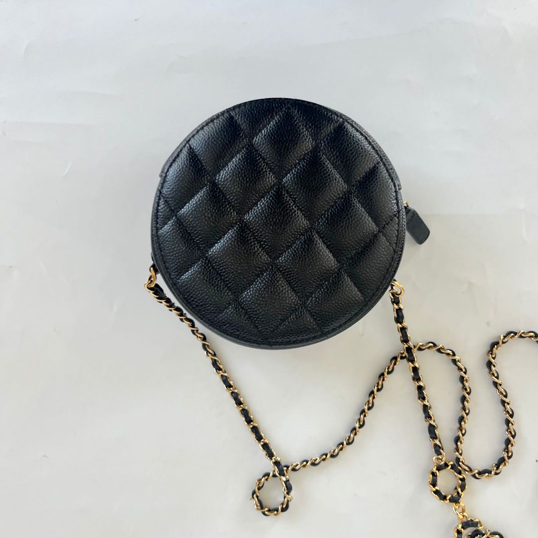 Chanel black caviar round bag