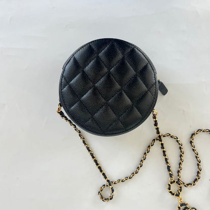 Chanel black caviar round bag