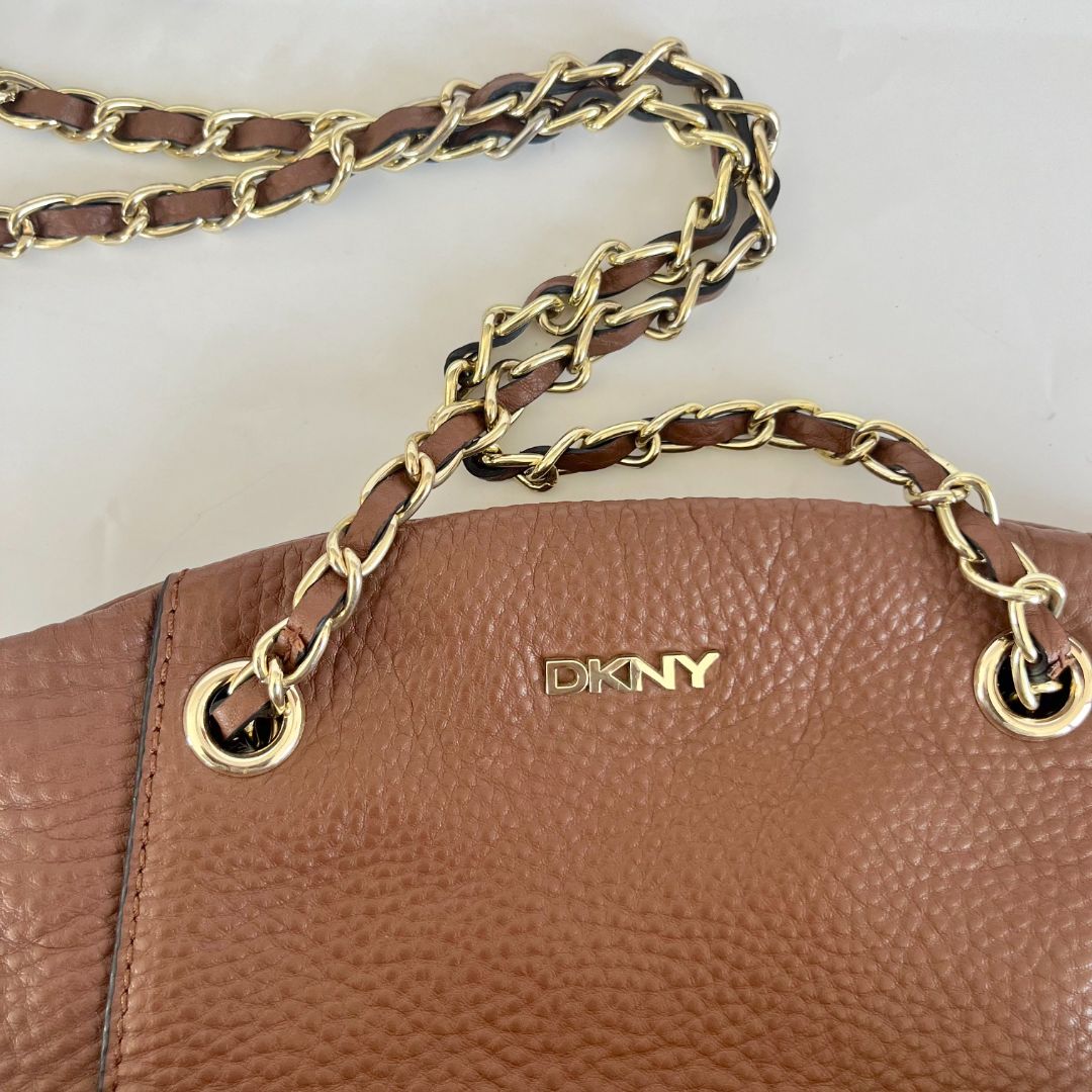 DKNY Brown Leather Chain Satchel