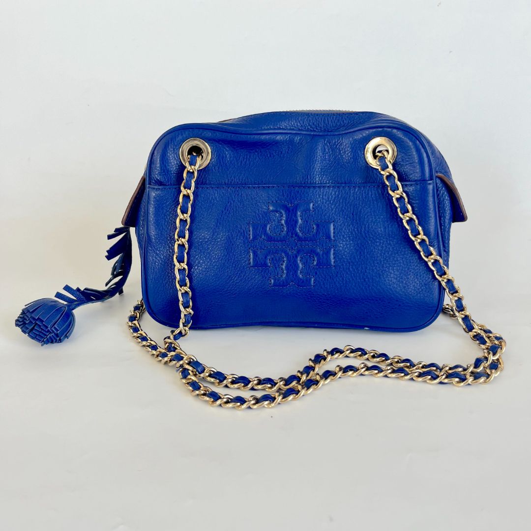 Tory Burch Blue Leather Camera Crossbody Bag