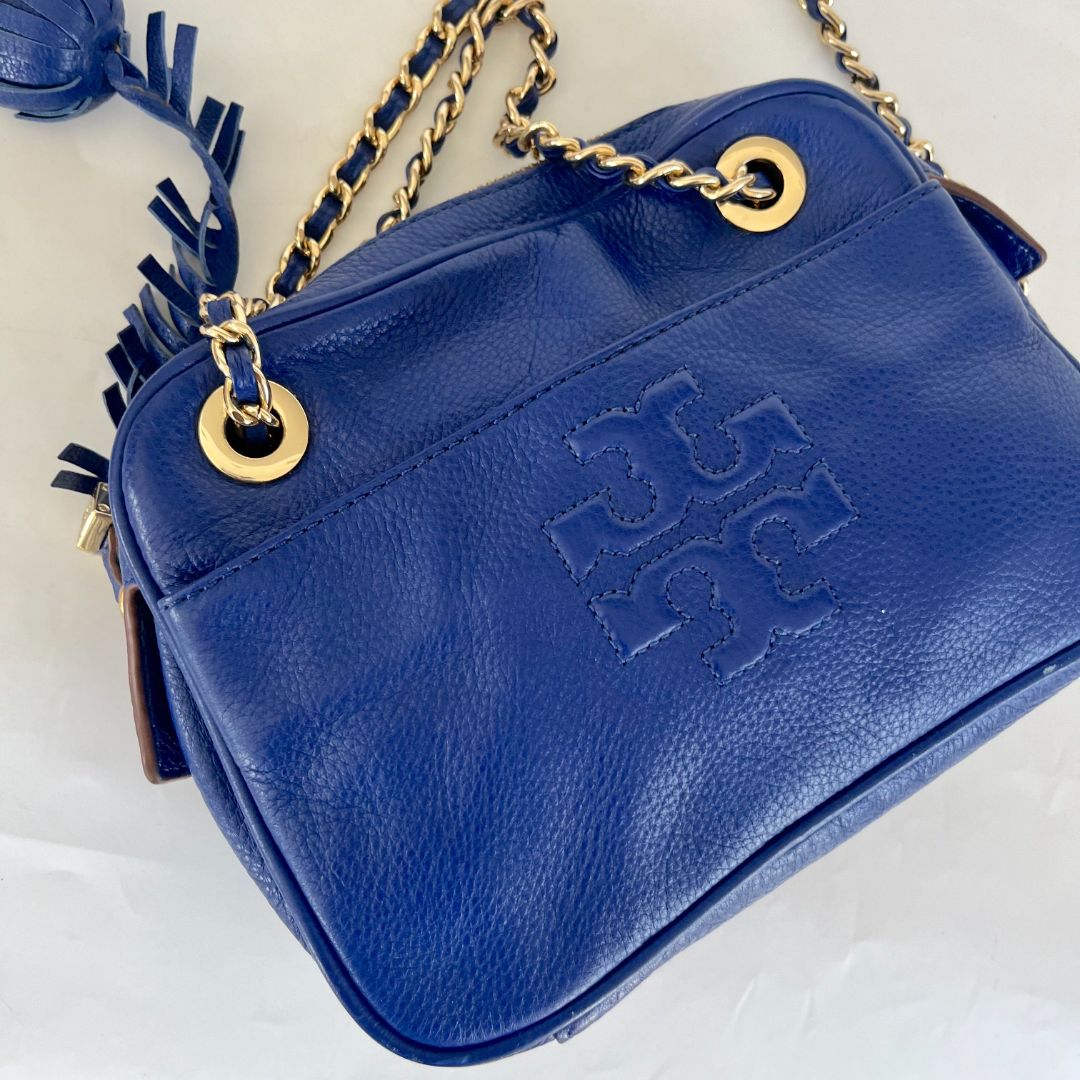 Tory Burch Blue Leather Camera Crossbody Bag