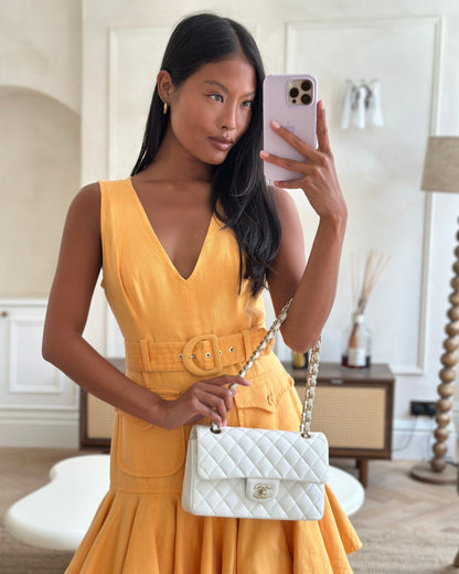 *HOT & RARE* Chanel White Small Classic Double Flap Bag in Caviar Leather with Champagne Gold Hardware