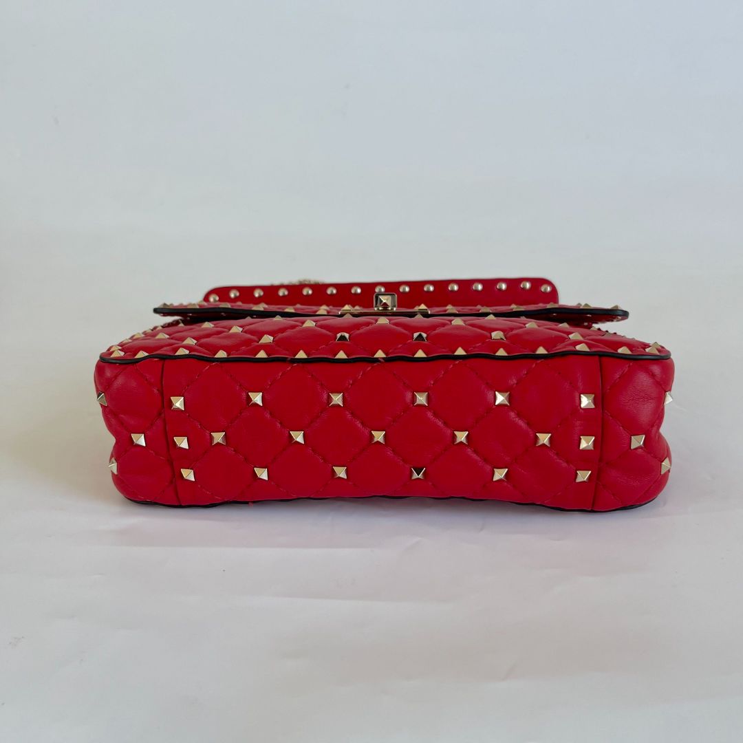 Valentino Red Quilted Leather Medium Rockstud Spike Chain Bag