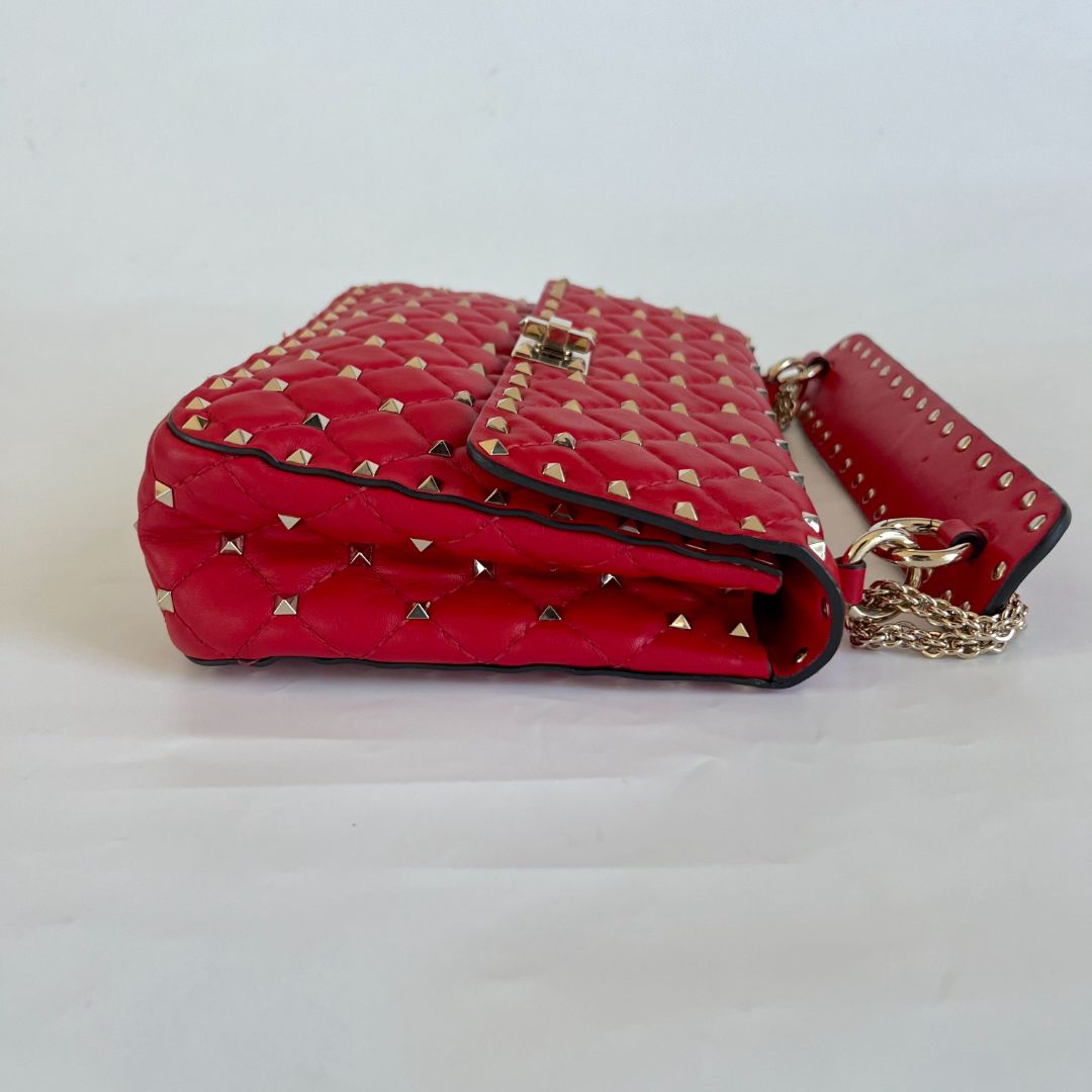 Valentino Red Quilted Leather Medium Rockstud Spike Chain Bag