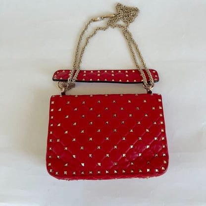 Valentino Red Quilted Leather Medium Rockstud Spike Chain Bag