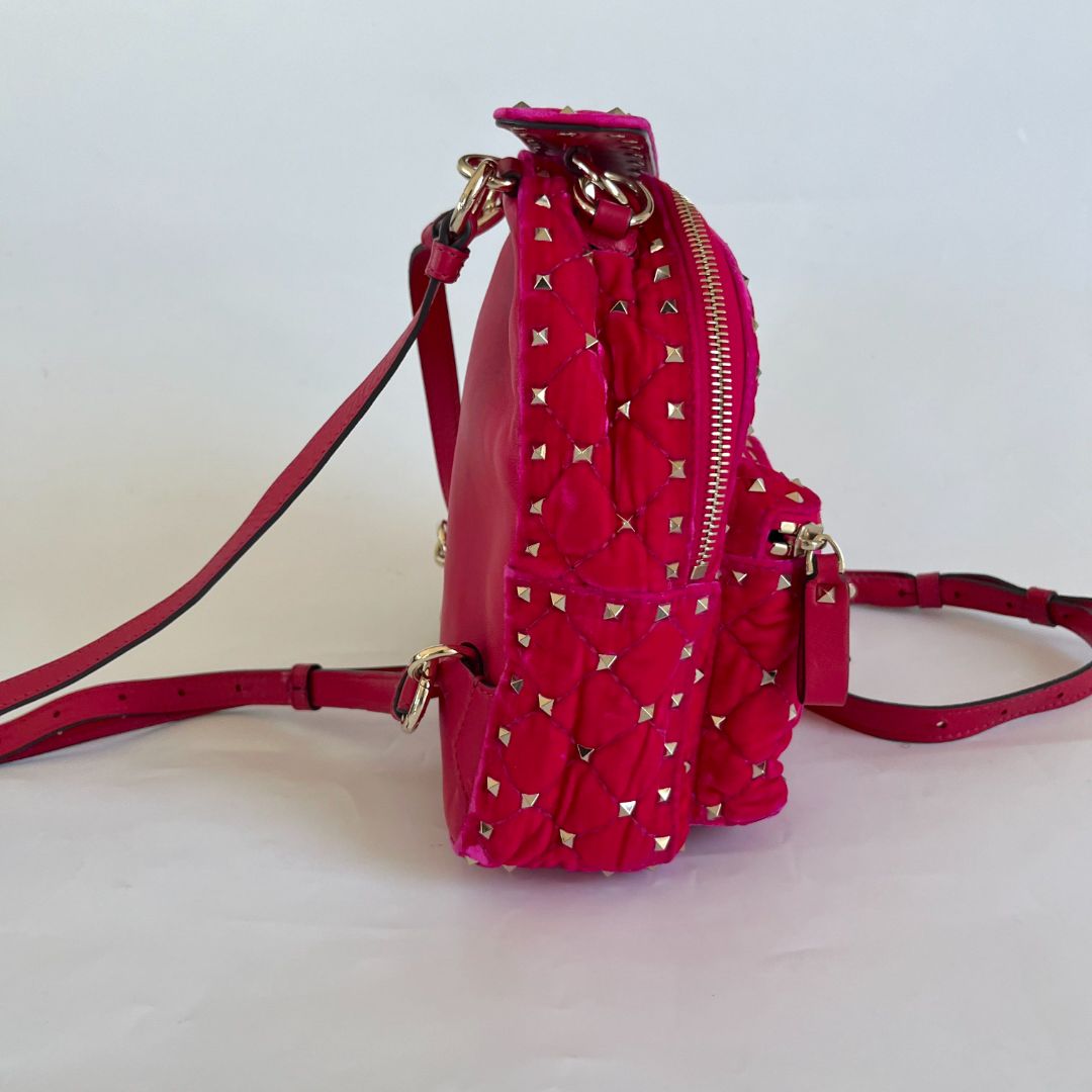Valentino Hot Pink Spike Mini Velvet Backpack