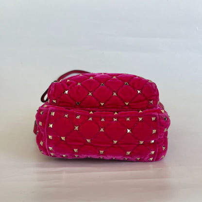 Valentino Hot Pink Spike Mini Velvet Backpack