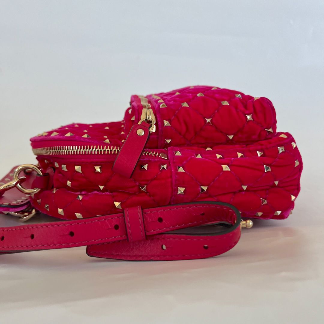 Valentino Hot Pink Spike Mini Velvet Backpack