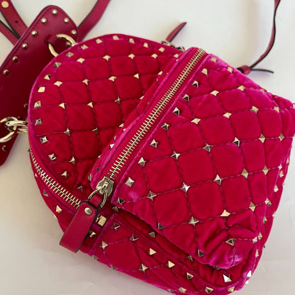 Valentino Hot Pink Spike Mini Velvet Backpack