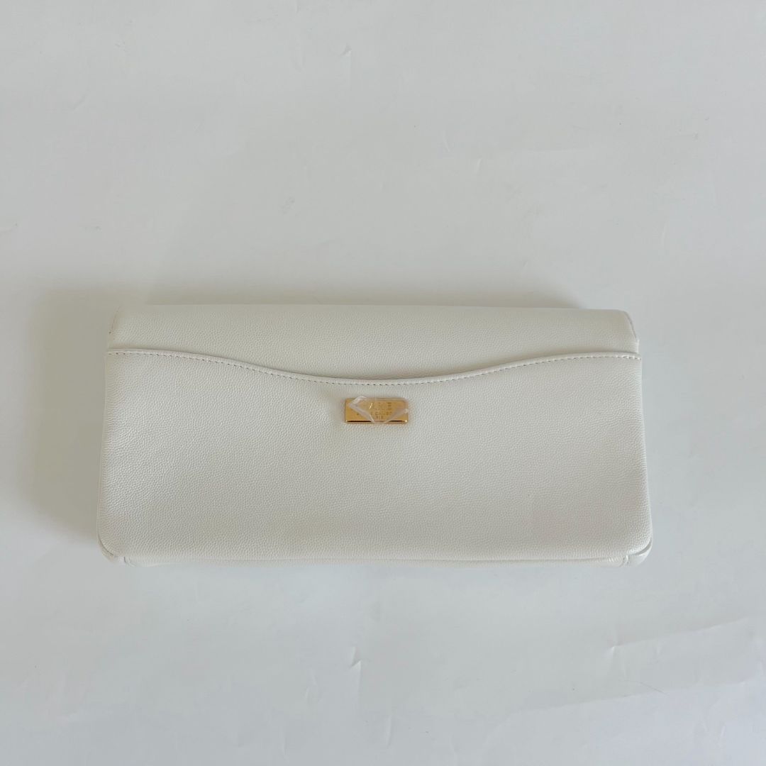 Chanel White Caviar Leather Captain Gold Clutch