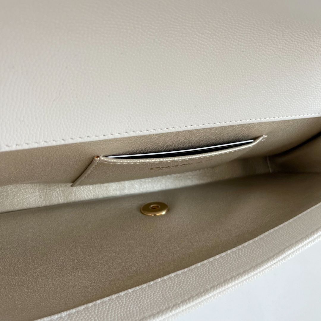 Chanel White Caviar Leather Captain Gold Clutch