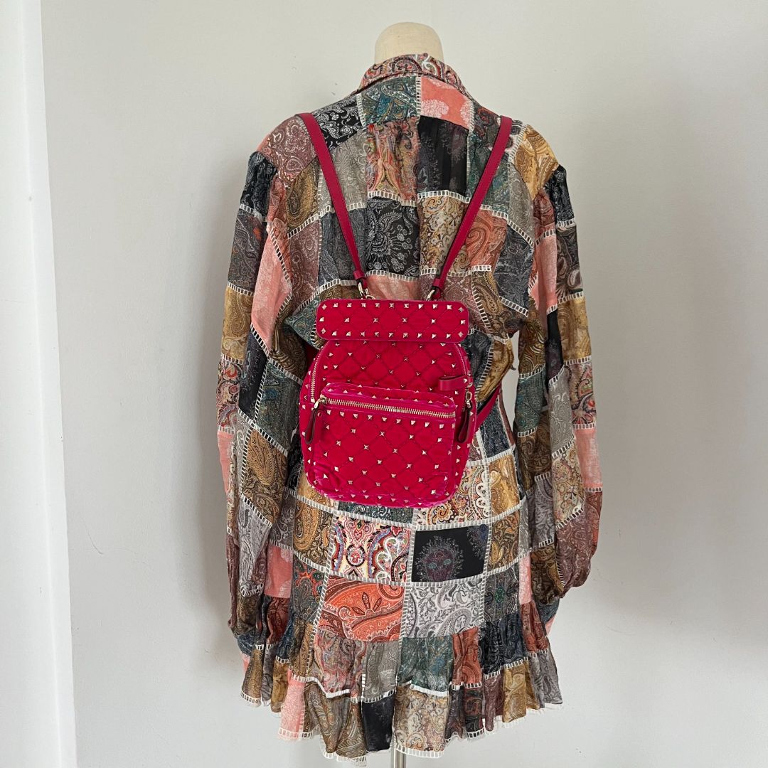 Valentino Hot Pink Spike Mini Velvet Backpack