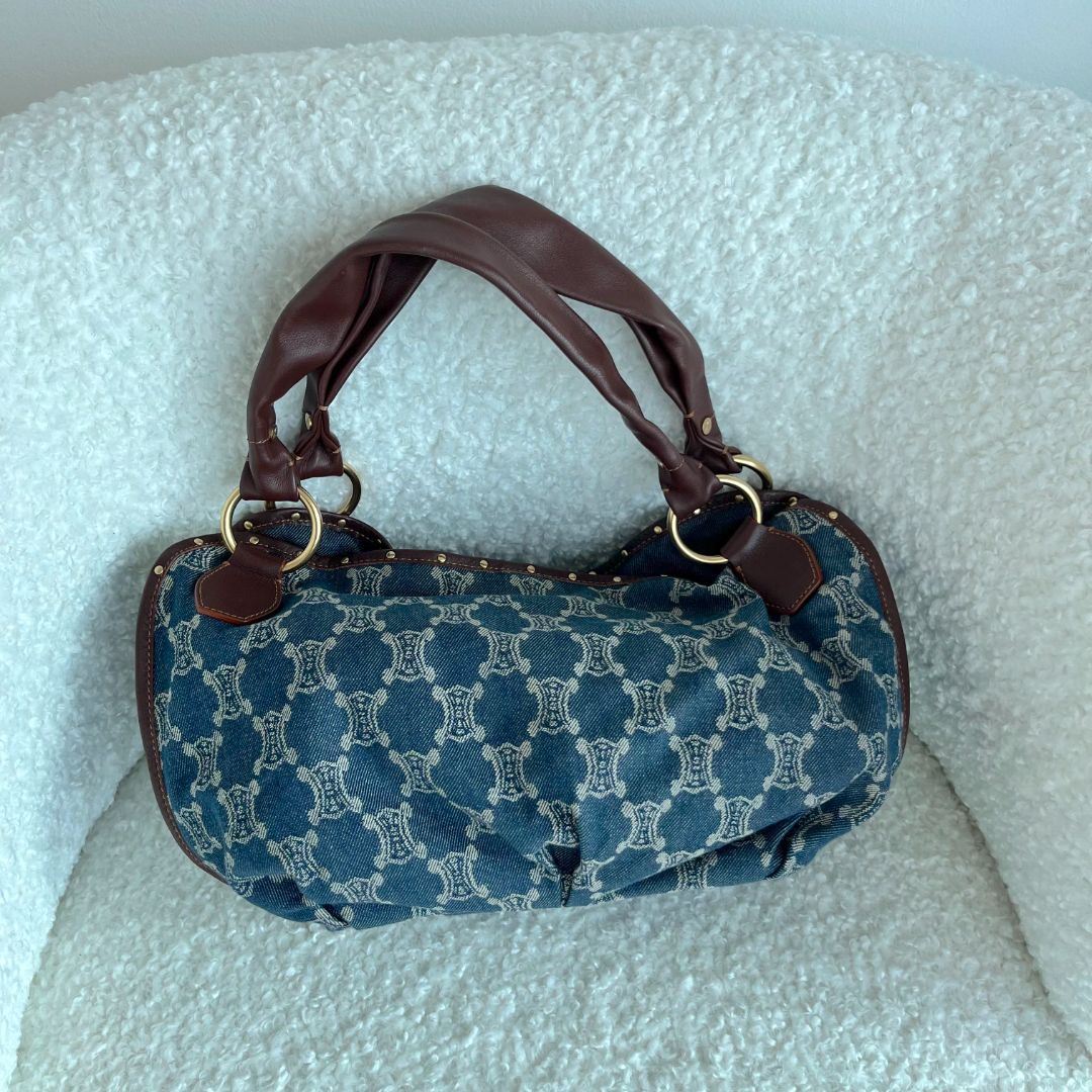 Celine Blue Macadam Denim and Leather Hobo