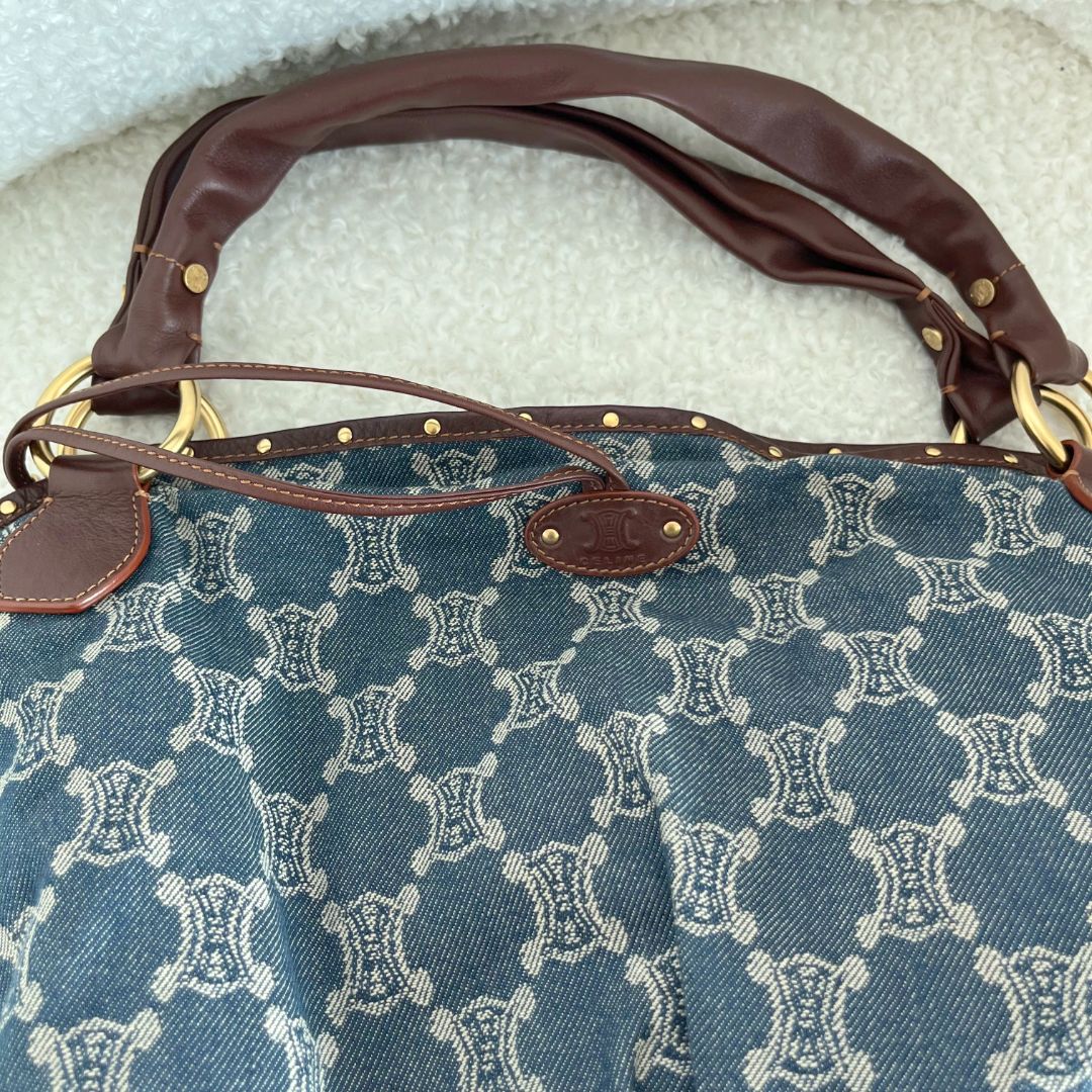 Celine Blue Macadam Denim and Leather Hobo