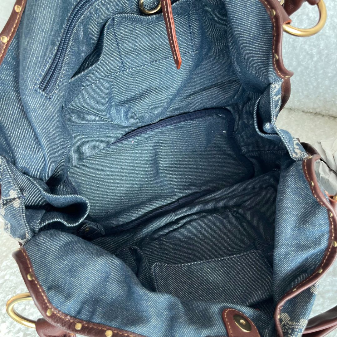 Celine Blue Macadam Denim and Leather Hobo