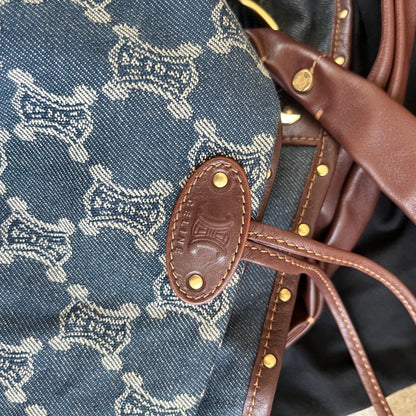 Celine Blue Macadam Denim and Leather Hobo