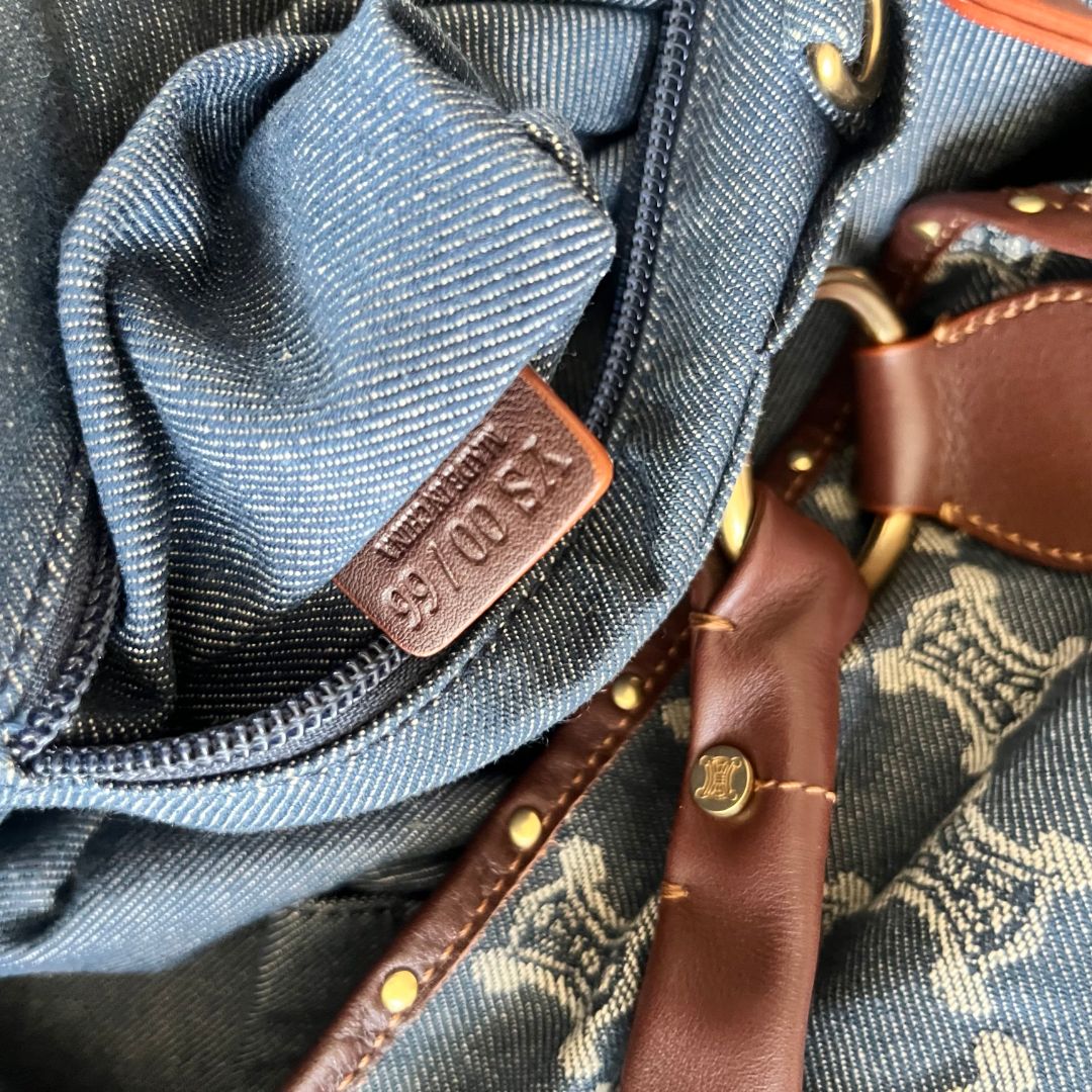 Celine Blue Macadam Denim and Leather Hobo