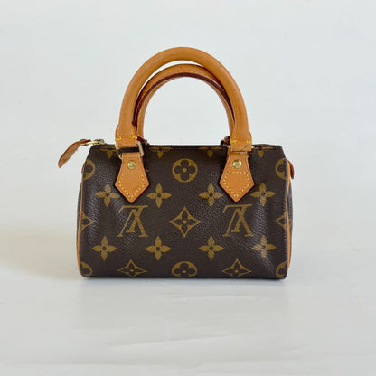 Louis Vuitton Brown Monogram Canvas Mini Speedy Shoulder Bag w Strap