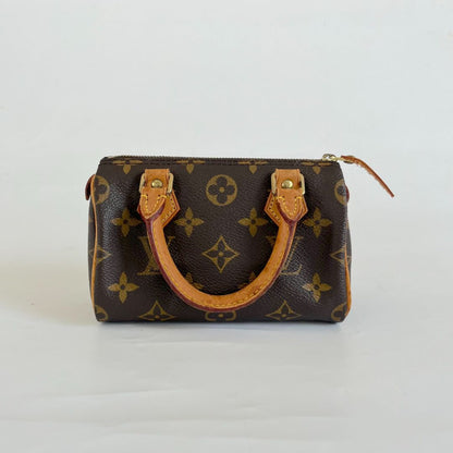 Louis Vuitton Brown Monogram Canvas Mini Speedy Shoulder Bag w Strap