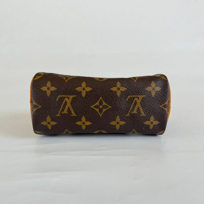 Louis Vuitton Brown Monogram Canvas Mini Speedy Shoulder Bag w Strap