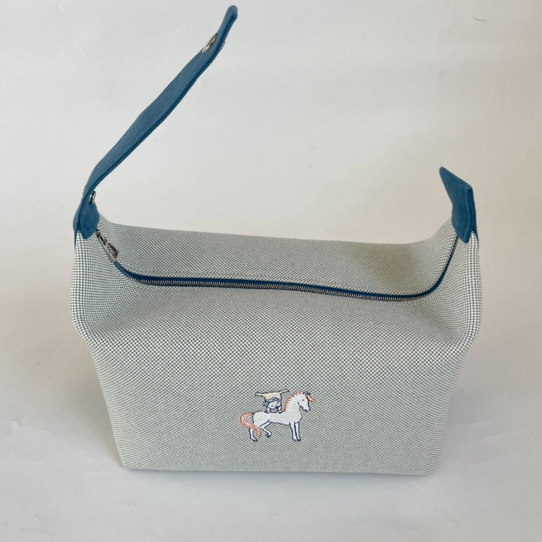 Hermès Bride-a-Brac Toile cotton Bleu Nattier Lare GM Bag