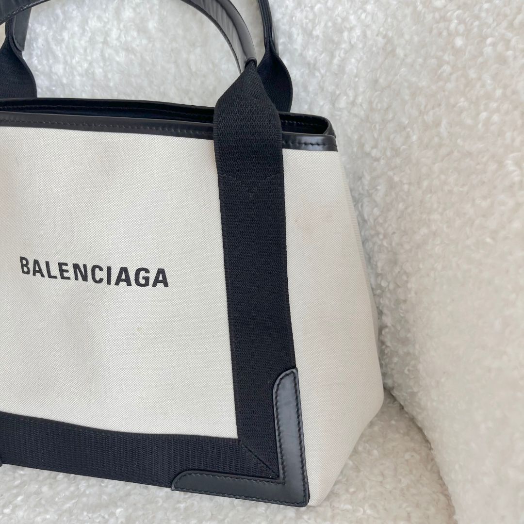 Balenciaga Navy Cabas Small Bag in Organic Cotton Canvas