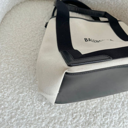 Balenciaga Navy Cabas Small Bag in Organic Cotton Canvas