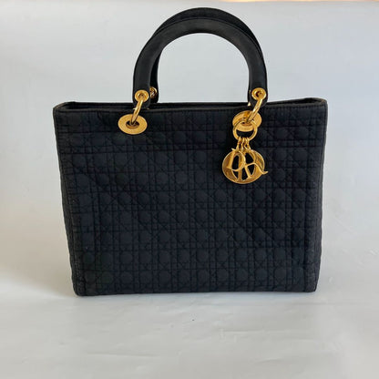 Dior Black Canvas Vintage Lady Dior Tote bag with Gold Hardware