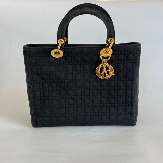 Dior Black Canvas Vintage Lady Dior Tote bag with Gold Hardware