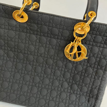 Dior Black Canvas Vintage Lady Dior Tote bag with Gold Hardware
