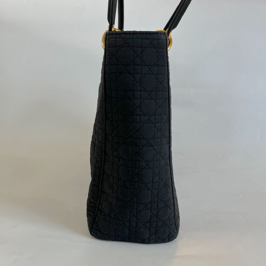 Dior Black Canvas Vintage Lady Dior Tote bag with Gold Hardware