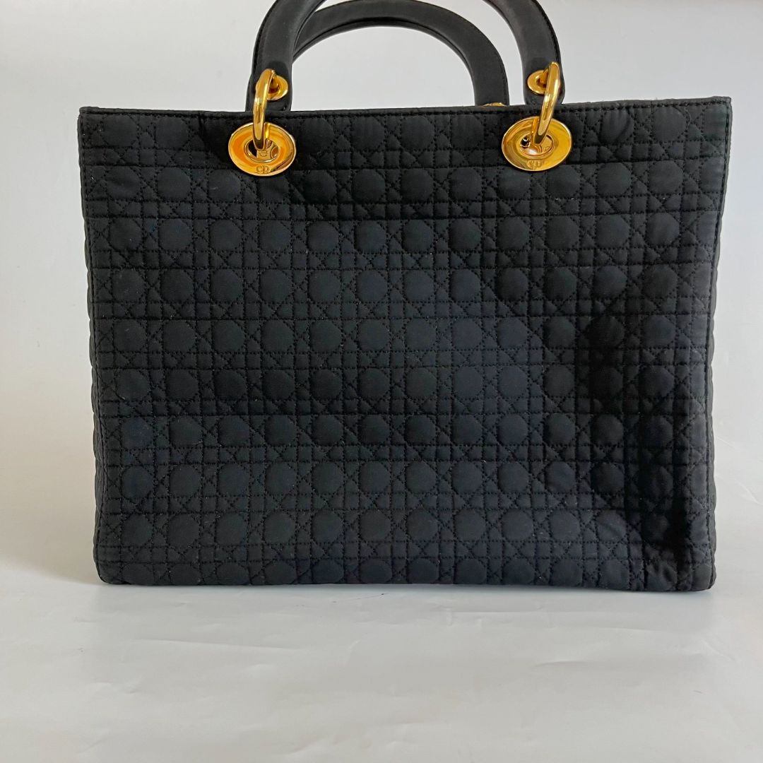 Dior Black Canvas Vintage Lady Dior Tote bag with Gold Hardware