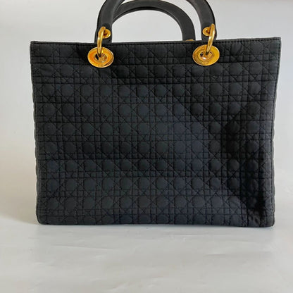 Dior Black Canvas Vintage Lady Dior Tote bag with Gold Hardware