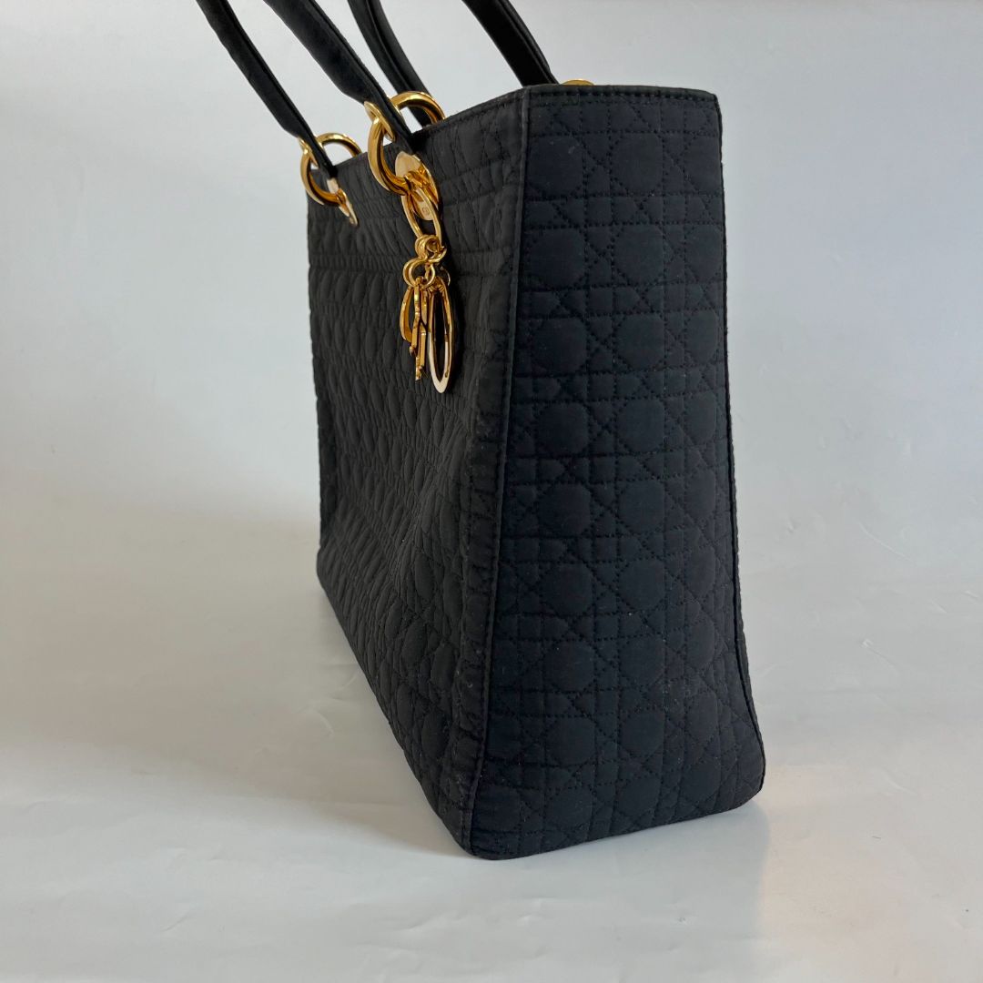 Dior Black Canvas Vintage Lady Dior Tote bag with Gold Hardware