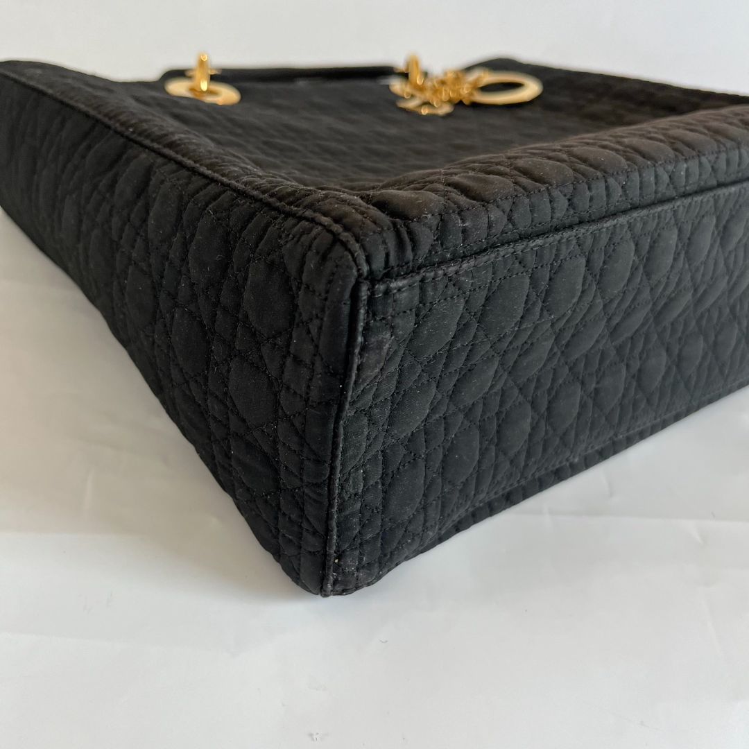 Dior Black Canvas Vintage Lady Dior Tote bag with Gold Hardware