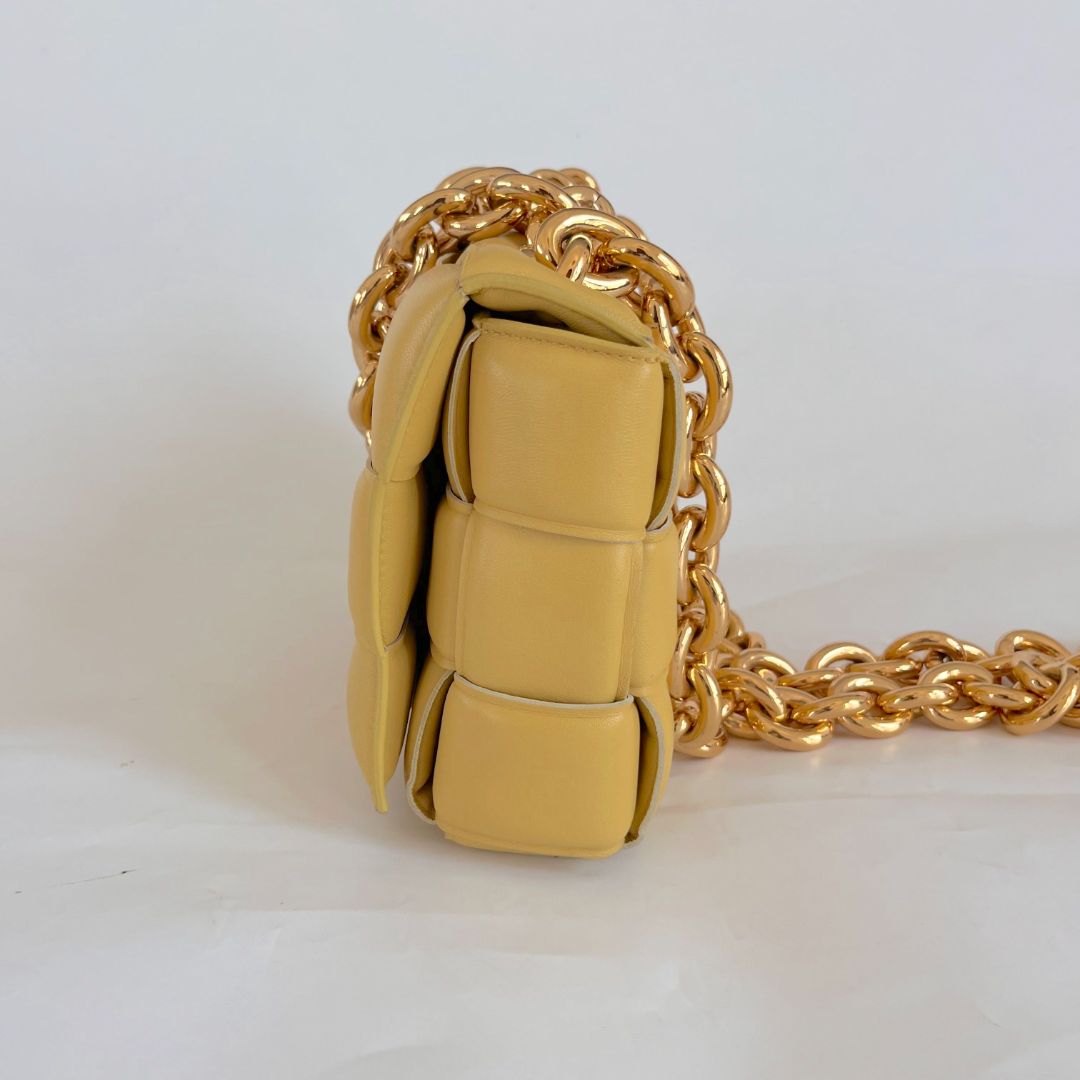 Bottega Veneta Yellow Intrecciato Leather Cassette Padded Chain Bag
