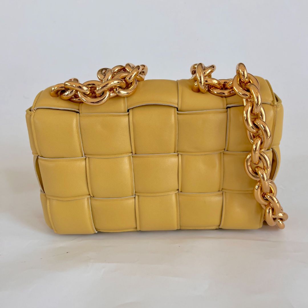 Bottega Veneta Yellow Intrecciato Leather Cassette Padded Chain Bag