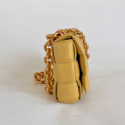 Bottega Veneta Yellow Intrecciato Leather Cassette Padded Chain Bag
